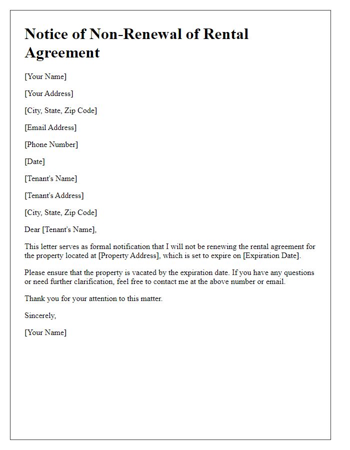 Letter template of Non-Renewal of Rental Agreement