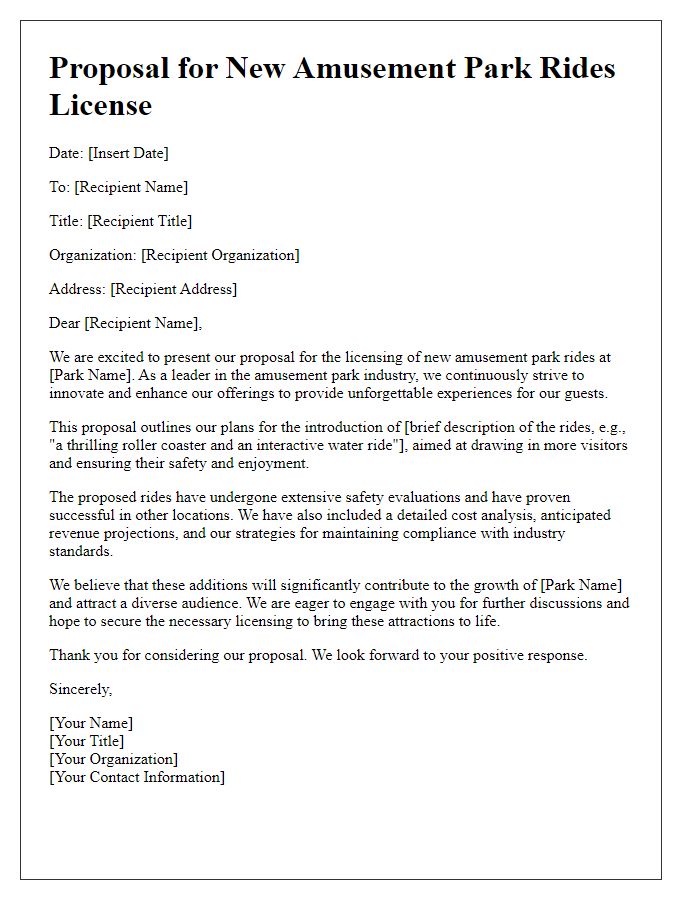 Letter template of proposal for new amusement park rides license