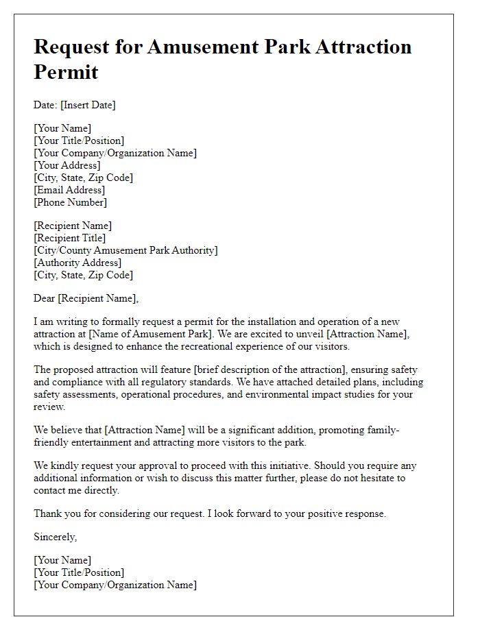 Letter template of request for amusement park attraction permit