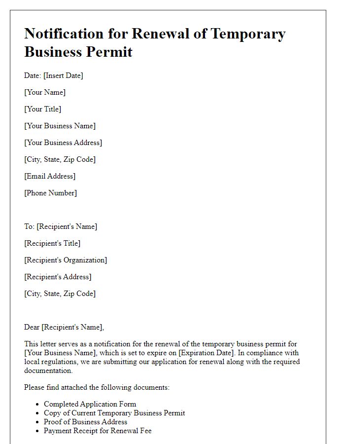 Letter template of notification for renewal of temporary business permit