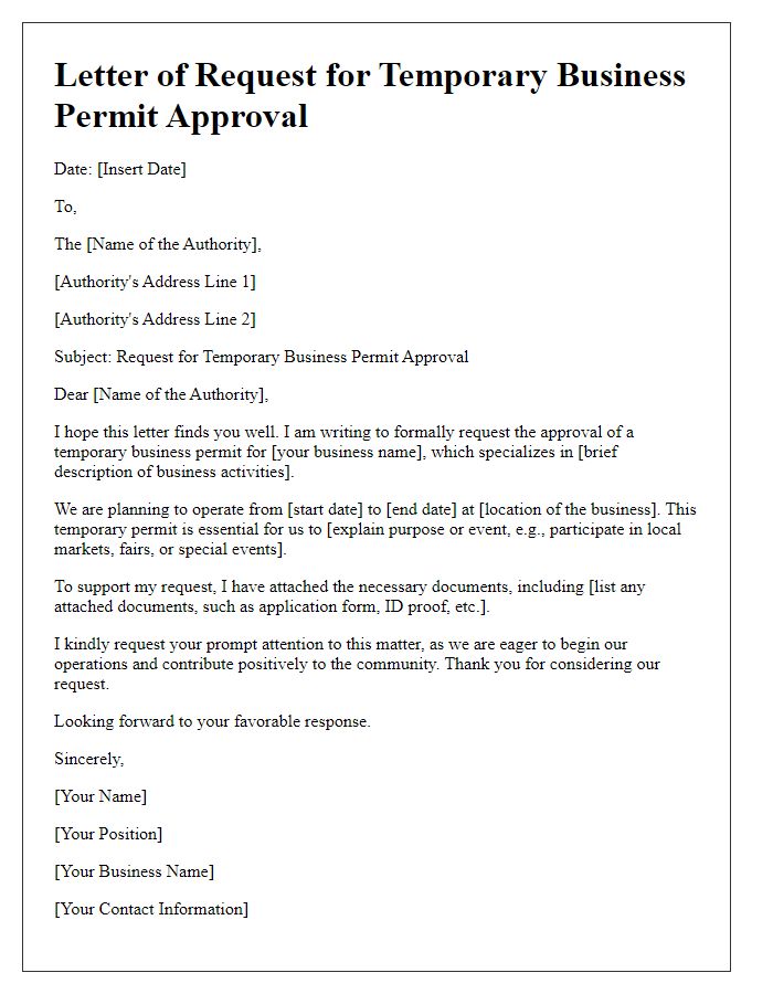 Letter template of request for temporary business permit approval