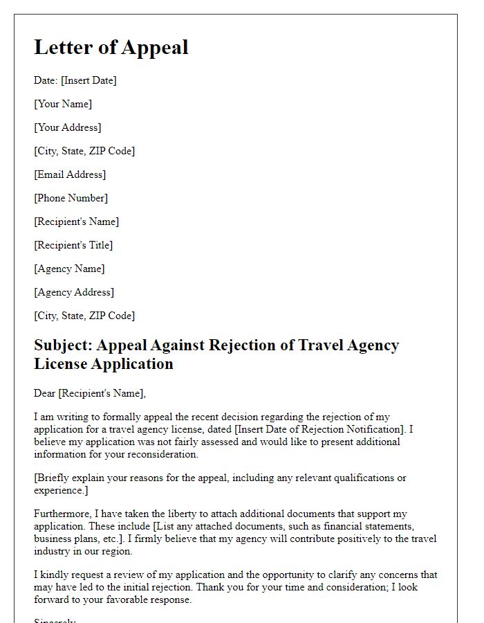 Letter template of appeal for travel agency license rejection