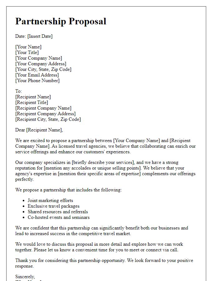 Letter template of partnership proposal for licensed travel agencies