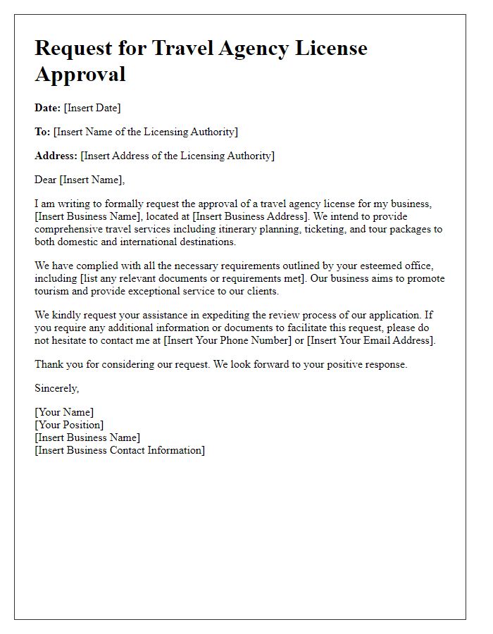 Letter template of request for travel agency license approval