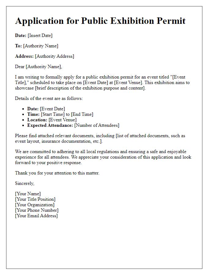 Letter template of application for public exhibition permit