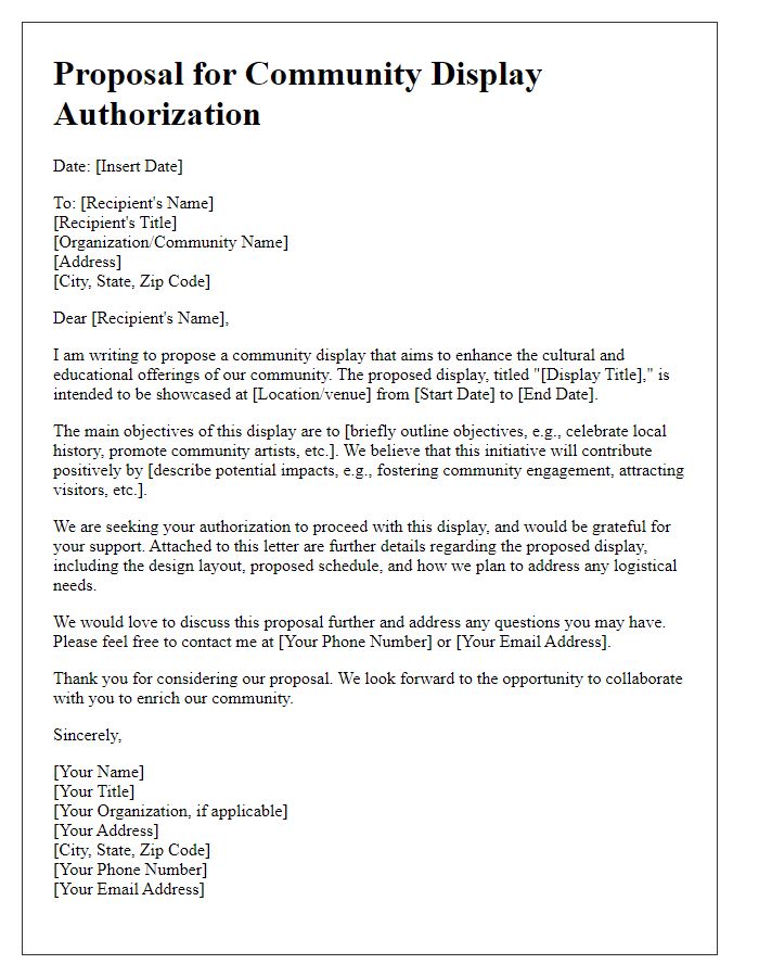 Letter template of proposal for community display authorization