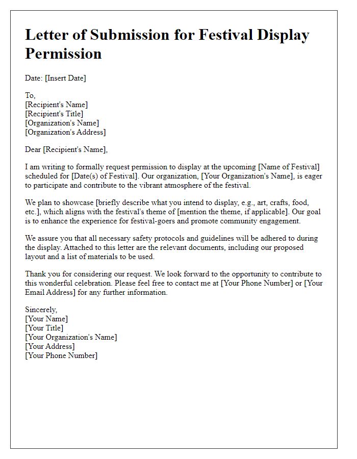 Letter template of submission for festival display permission