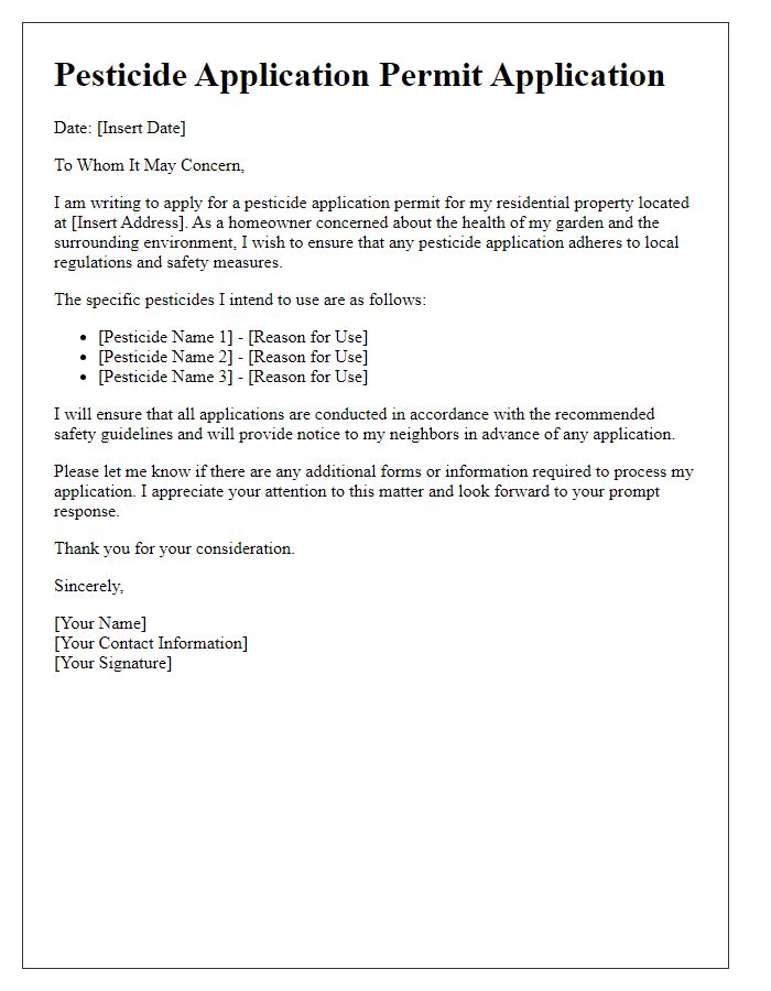 Letter template of pesticide application permit application for residential area