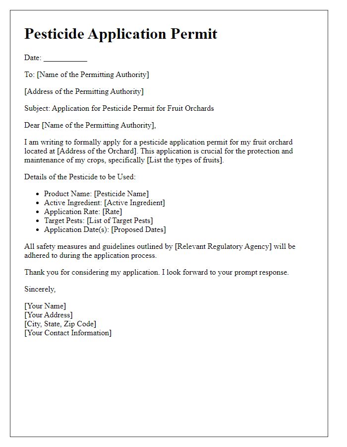 Letter template of pesticide application permit for fruit orchards