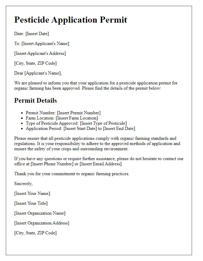 Letter template of pesticide application permit for organic farming