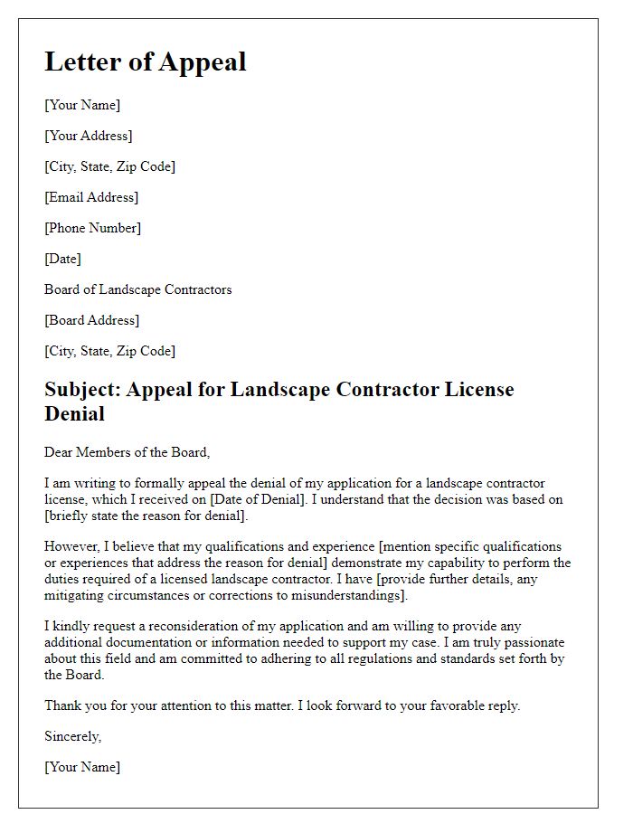 Letter template of appeal for landscape contractor license denial