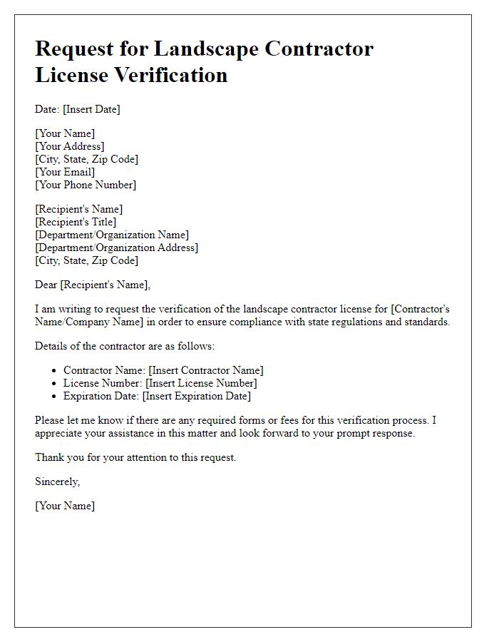 Letter template of request for landscape contractor license verification