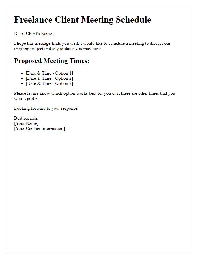 Letter template of freelance client meeting schedule
