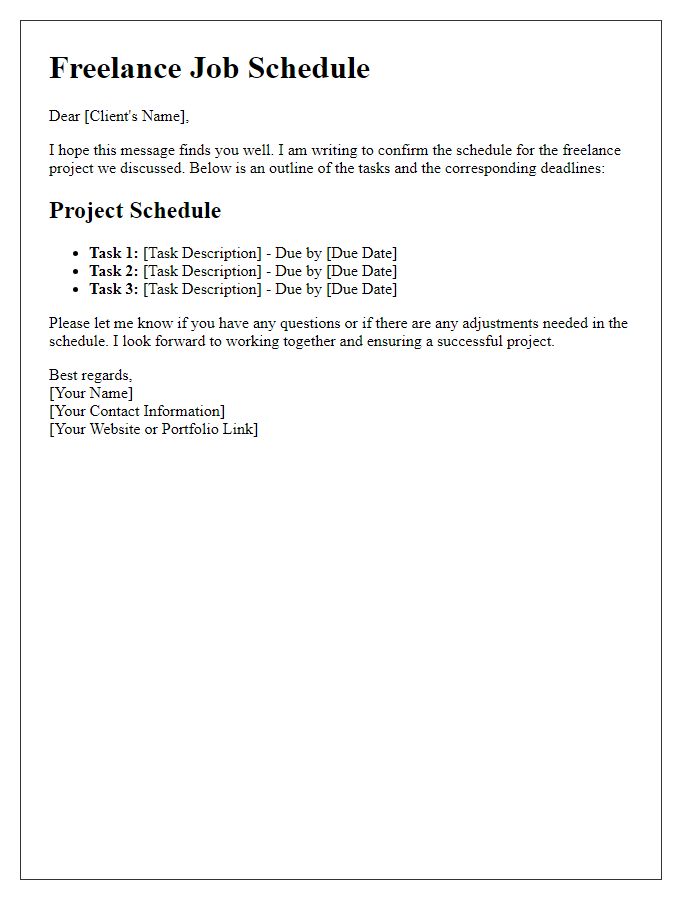 Letter template of freelance job schedule