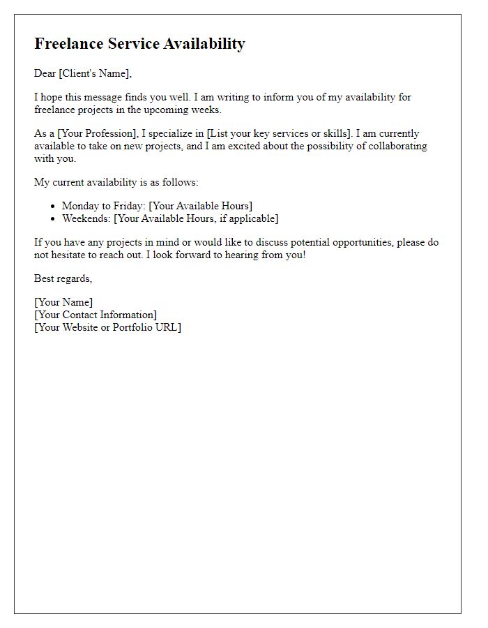 Letter template of freelance service availability