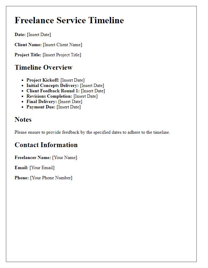 Letter template of freelance service timeline