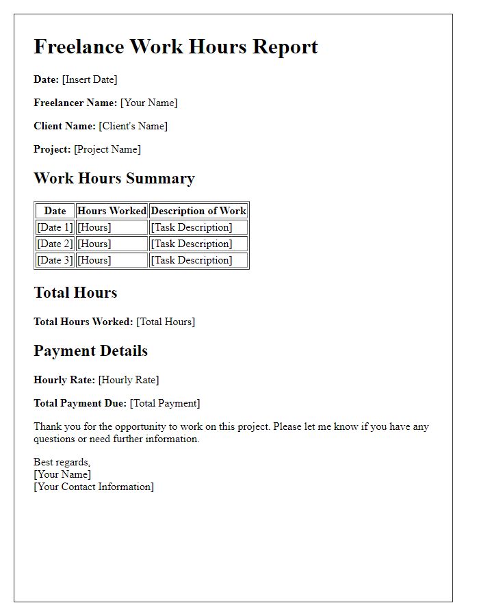 Letter template of freelance work hours