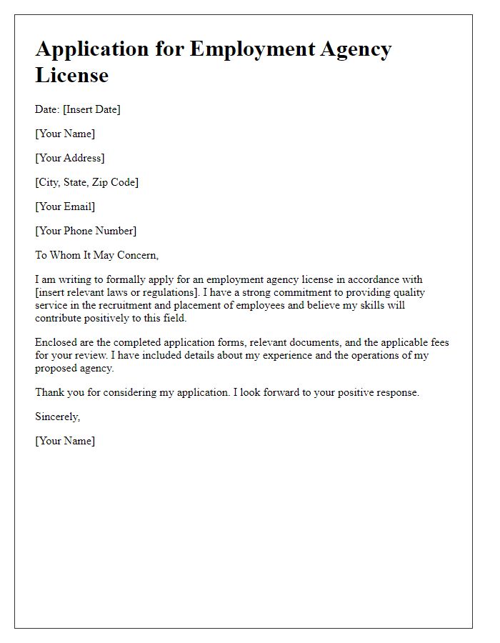 Letter template of application for employment agency license