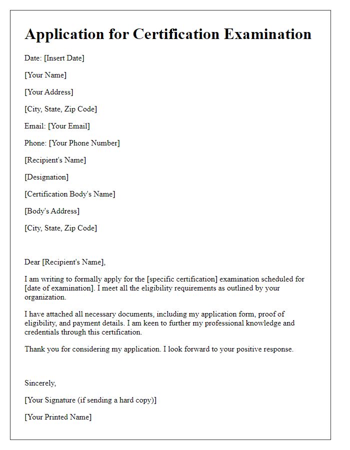 Letter template of formal application for certification examination