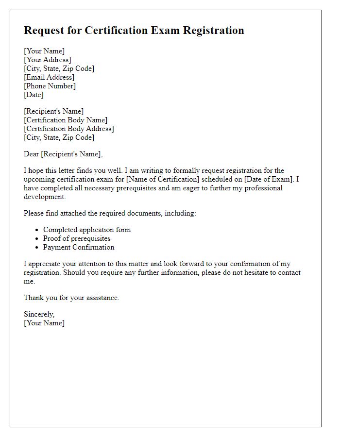 Letter template of request for certification exam registration