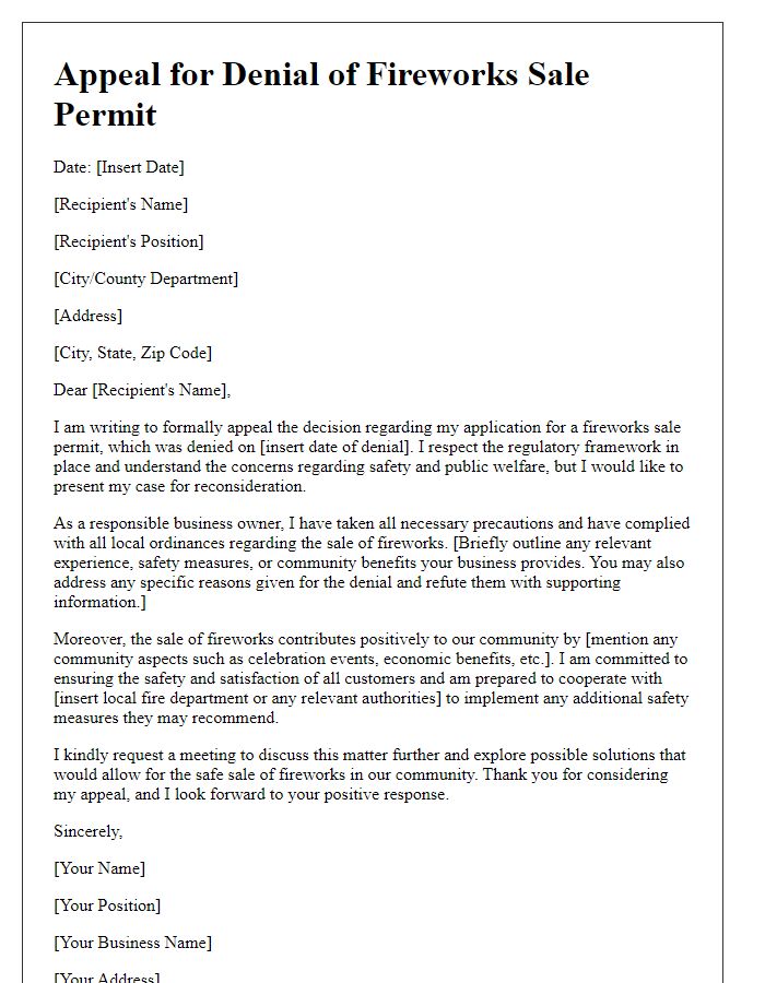 Letter template of appeal for denied fireworks sale permit