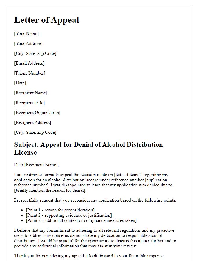 Letter template of appeal for denied alcohol distribution license