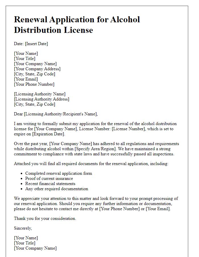 Letter template of renewal application for alcohol distribution license