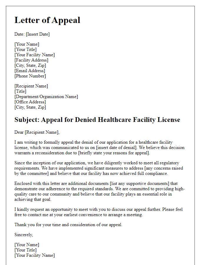 Letter template of appeal for denied healthcare facility license