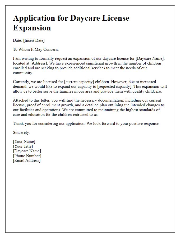 Letter template of daycare license application for expansion