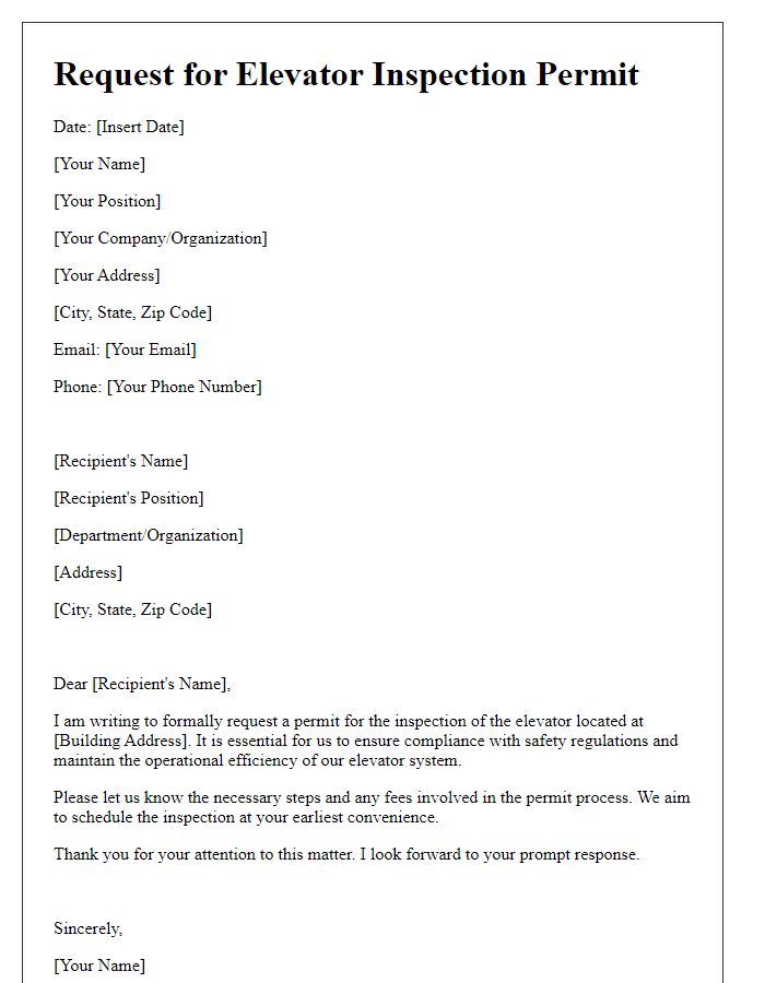 Letter template of request for elevator inspection permit