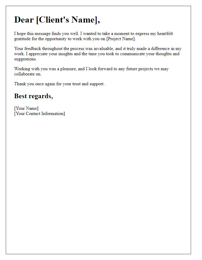 Letter template of freelance client feedback appreciation