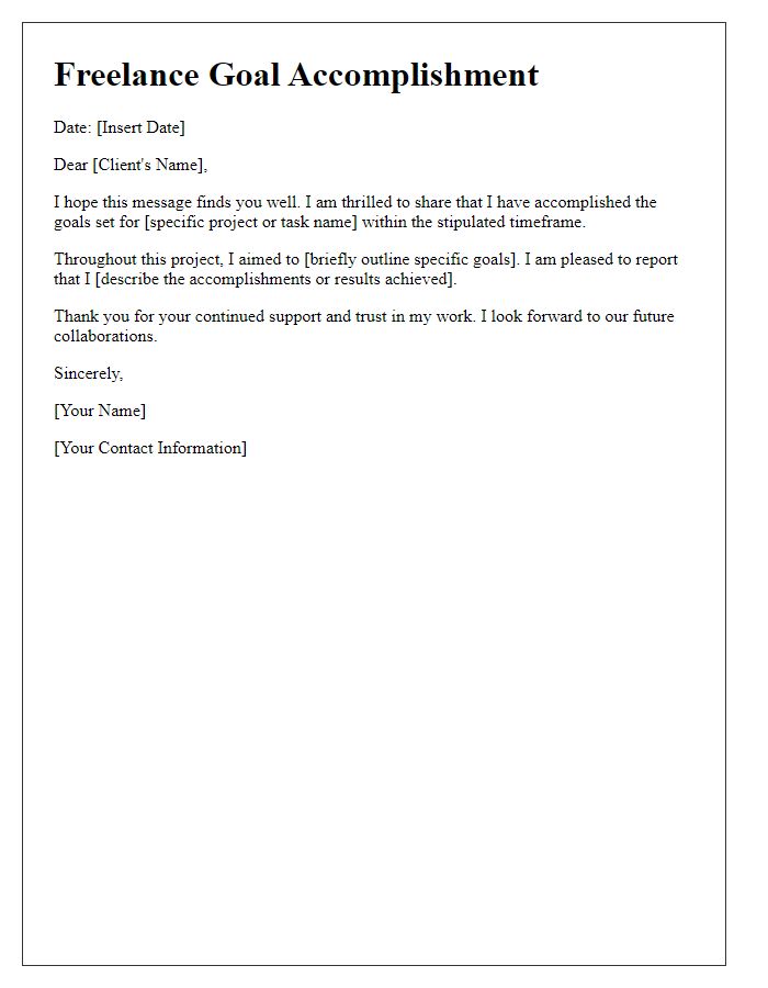 Letter template of freelance goal accomplishment