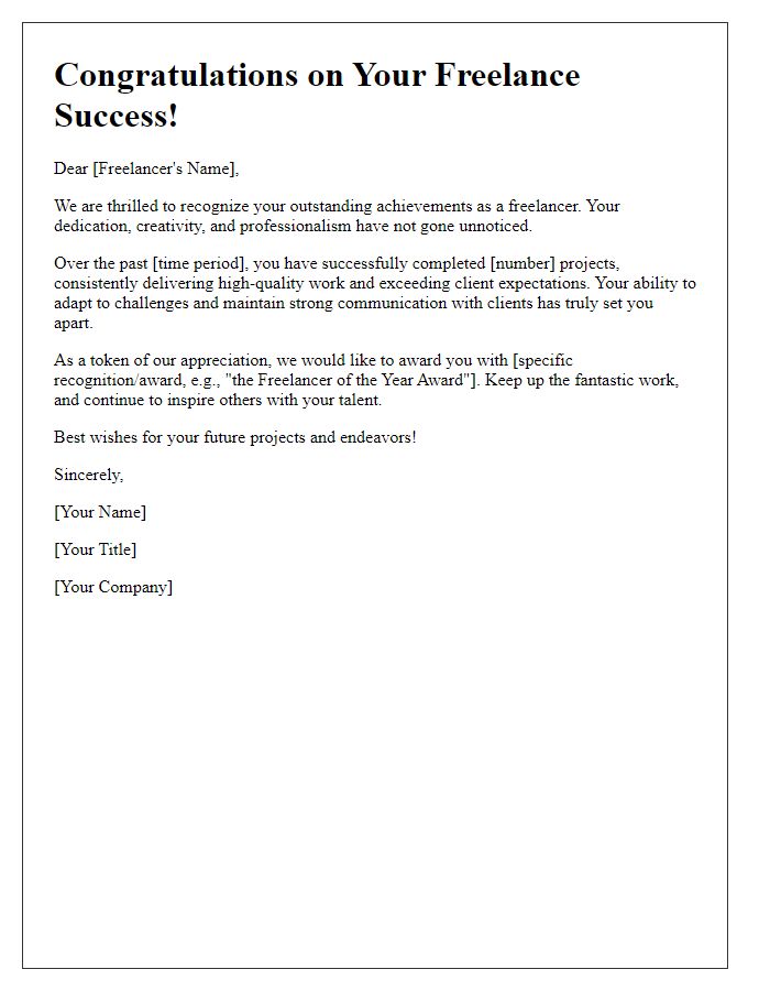 Letter template of freelance success recognition