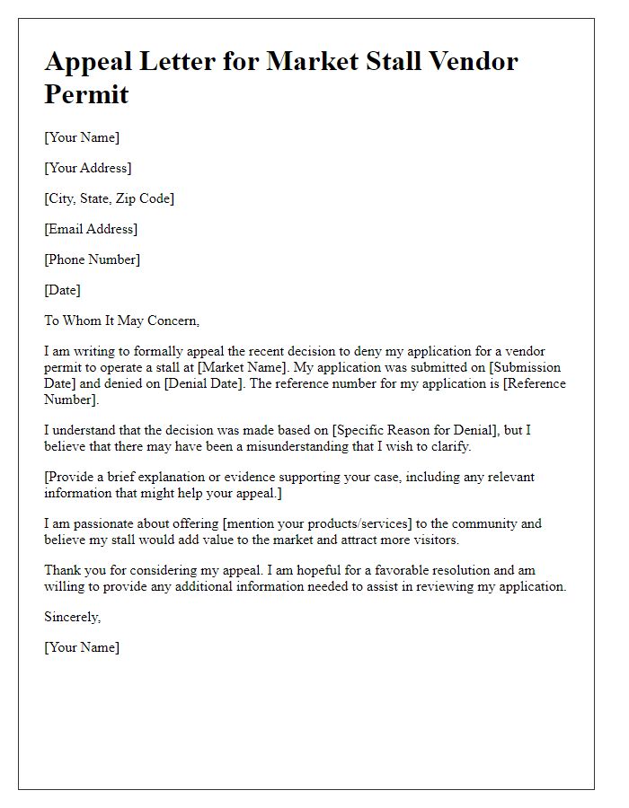 Letter template of appeal for denied market stall vendor permit