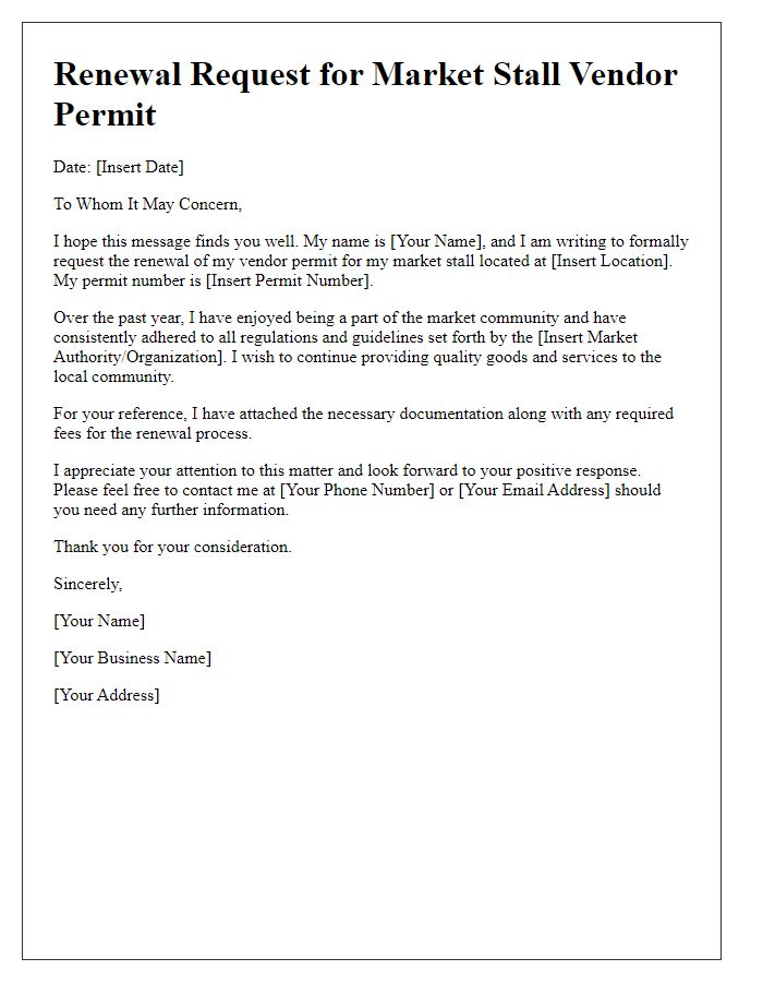 Letter template of renewal request for market stall vendor permit