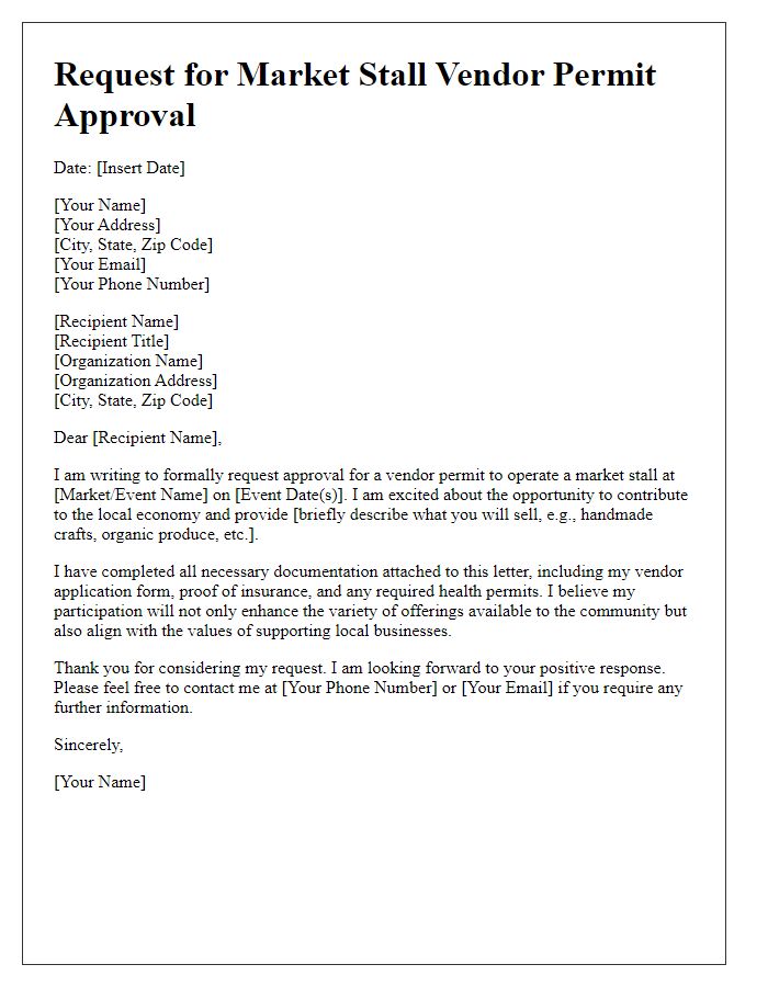 Letter template of request for market stall vendor permit approval