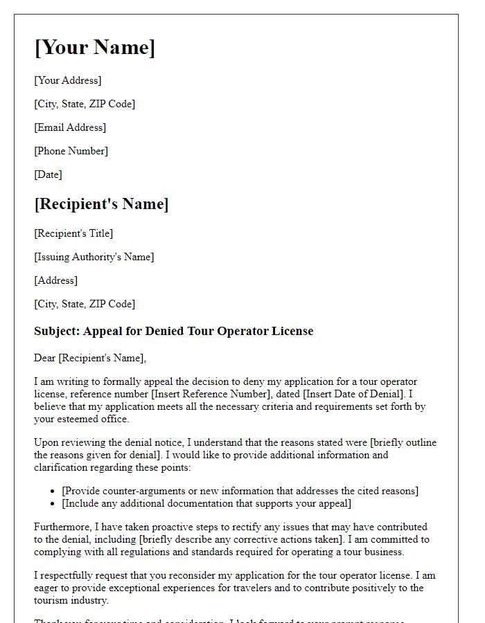 Letter template of appeal for denied tour operator license.