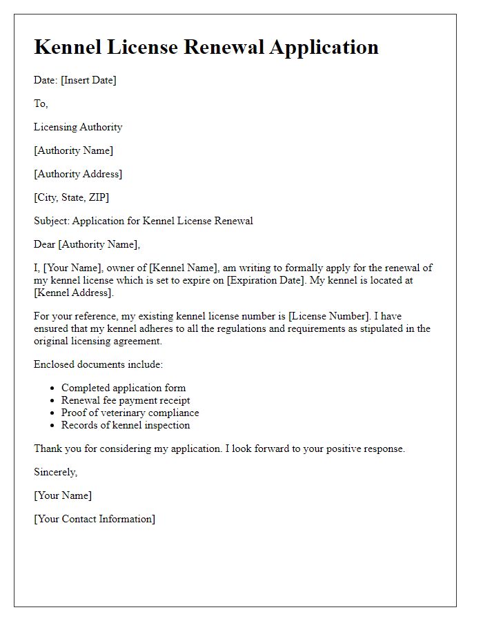 Letter template of kennel license renewal application form