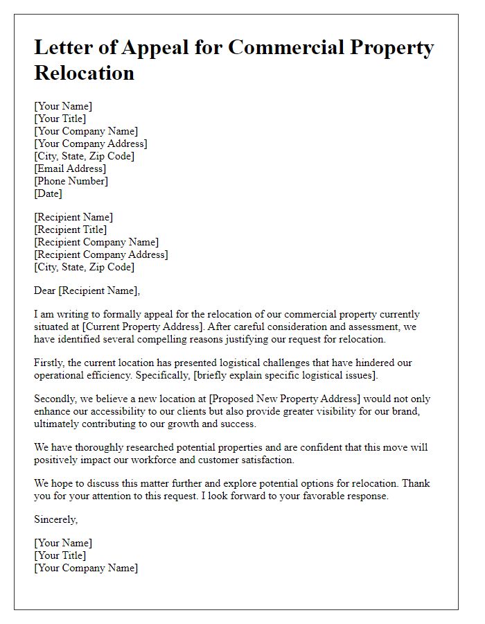 Letter template of appeal for commercial property relocation