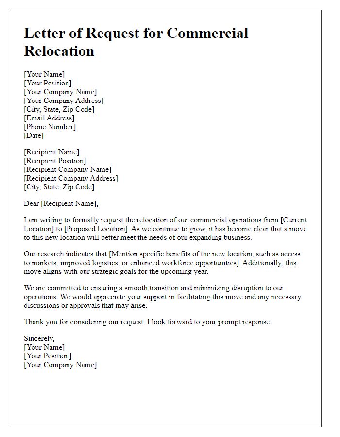 Letter template of formal request for commercial relocation