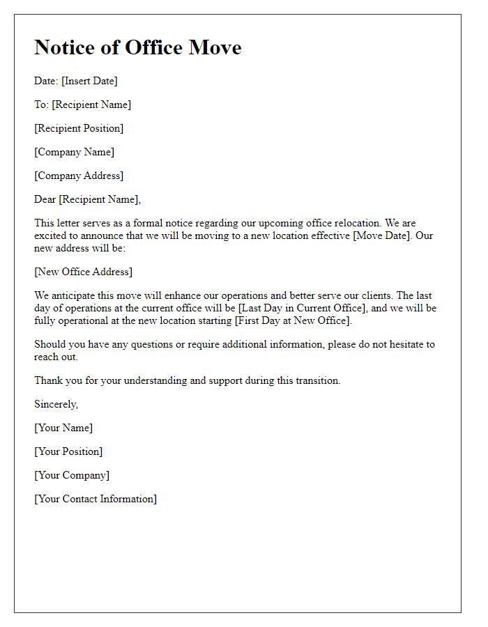 Letter template of notice for office move application