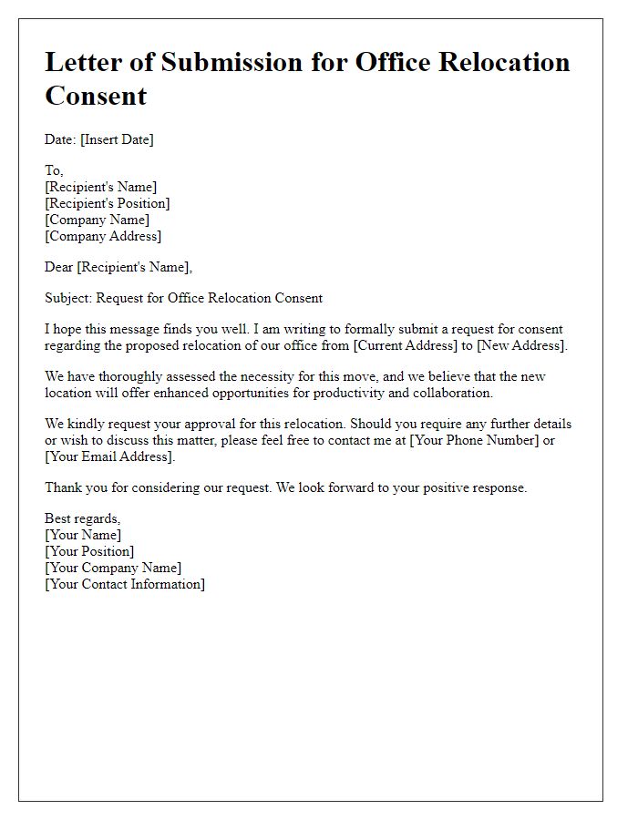 Letter template of submission for office relocation consent