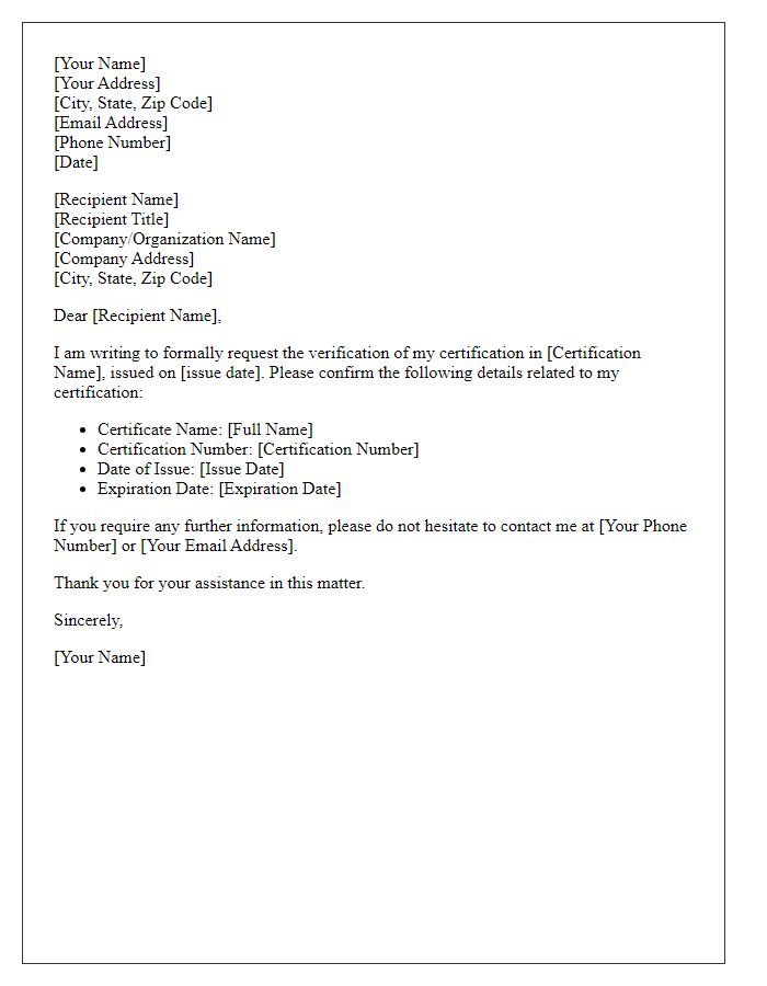 Letter template of certification verification request