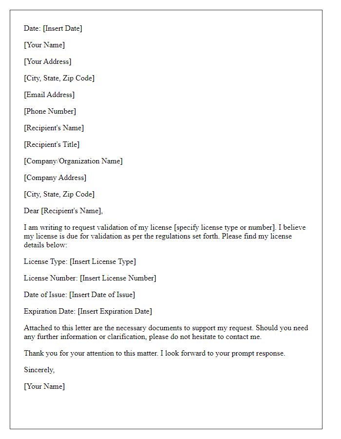 Letter template of license validation request