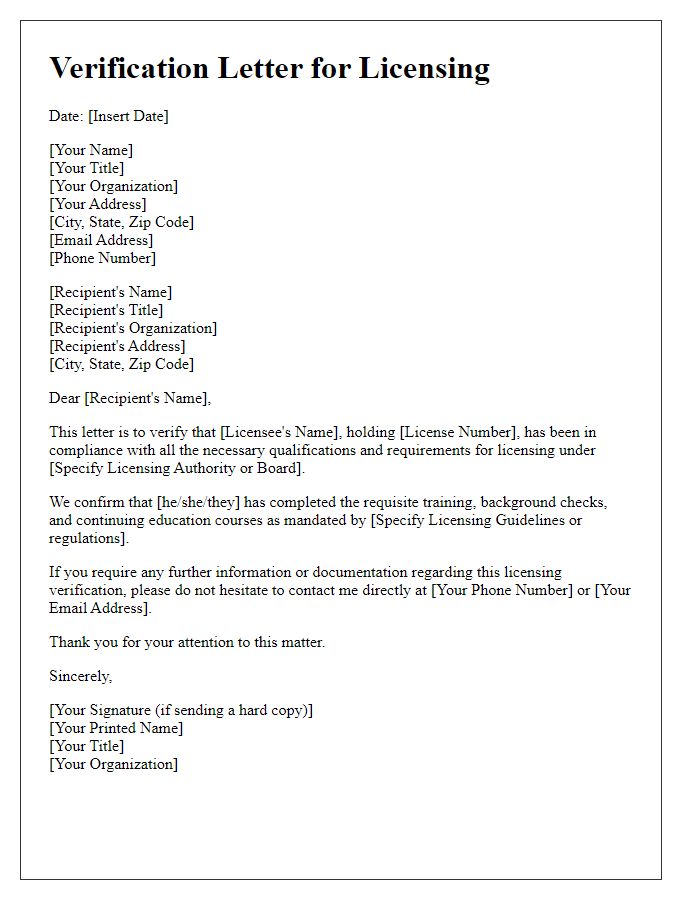 Letter template of verification letter for licensing