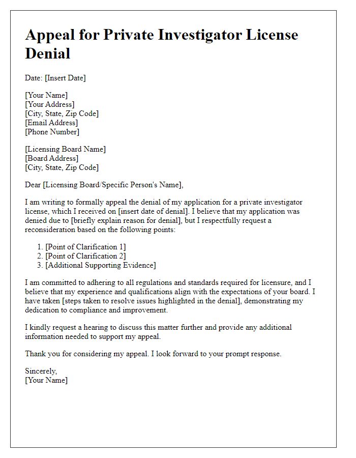 Letter template of appeal for private investigator license denial