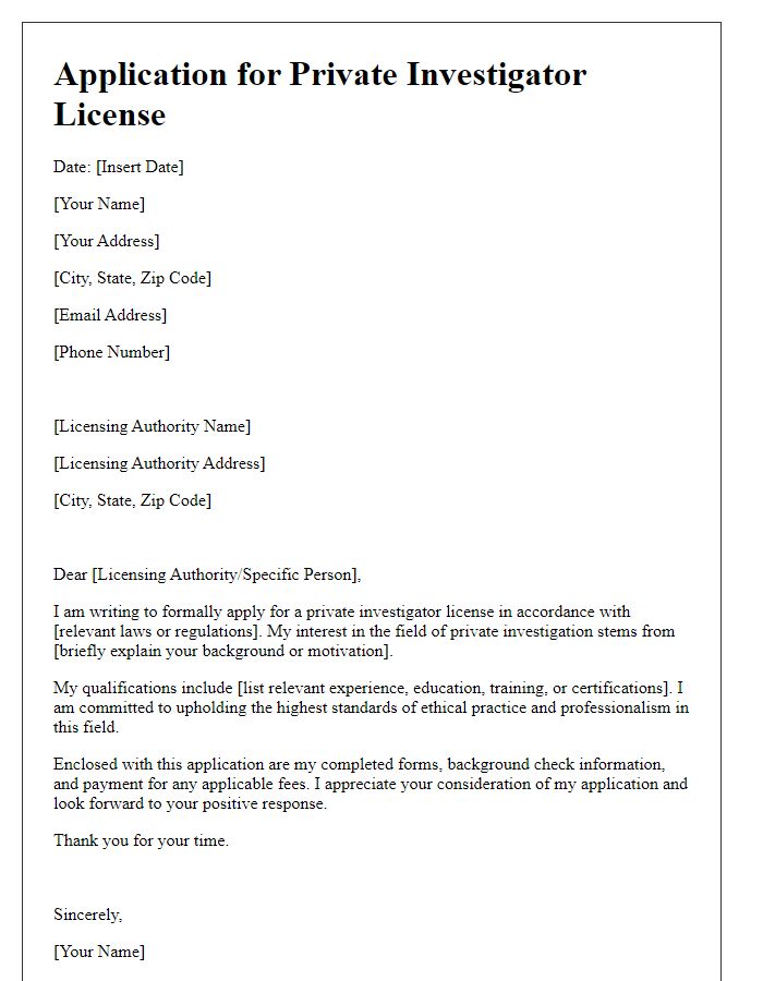 Letter template of application for private investigator license