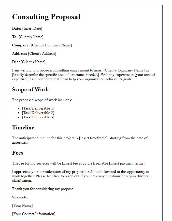 Letter template of consulting proposal for freelance engagement