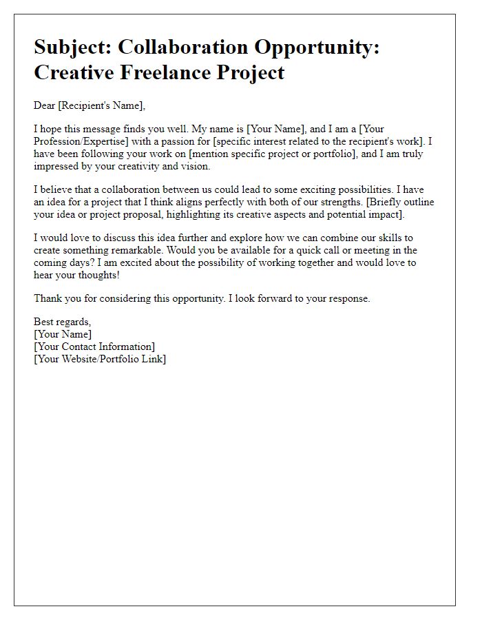 Letter template of creative pitch for freelance collaboration