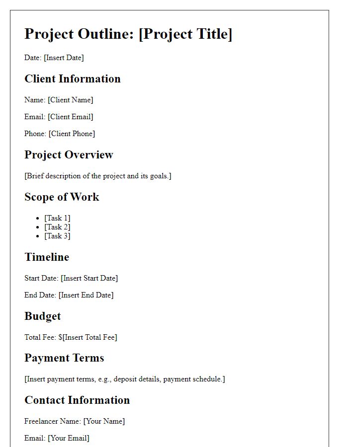 Letter template of custom project outline for freelance work